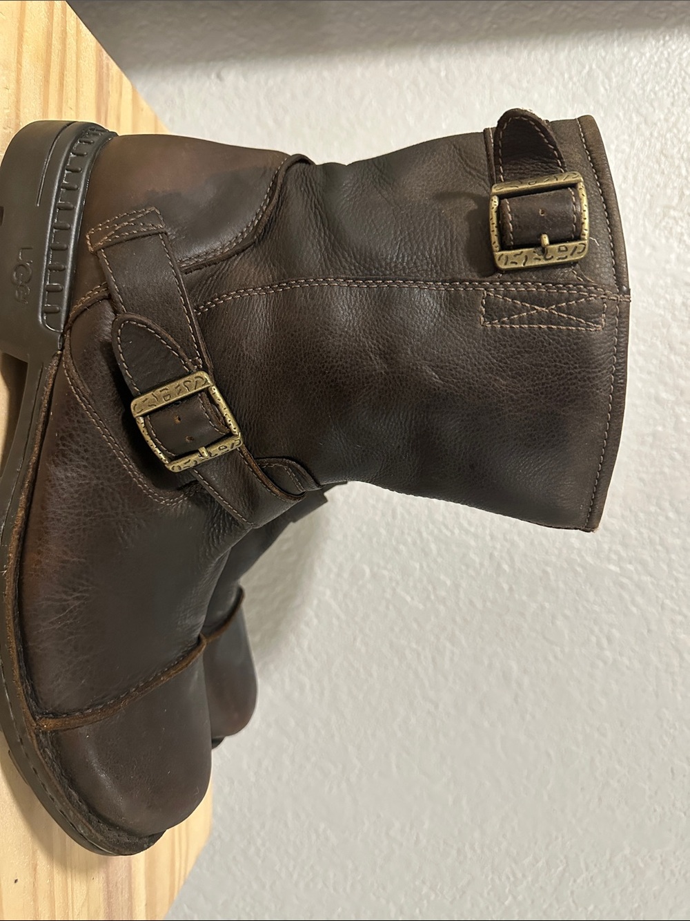 Uggs Genuine Leather Men Buckle Ankle Boots - Dark Brown 14